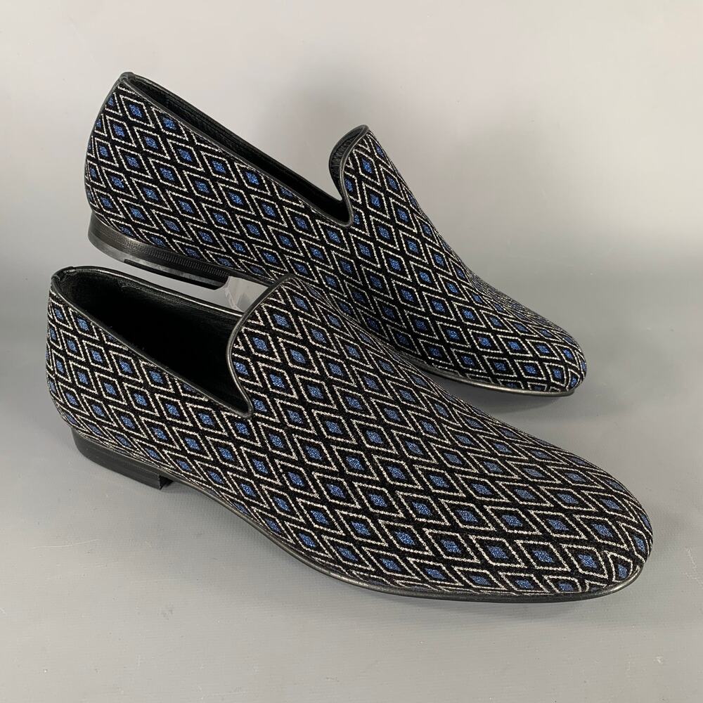 JIMMY CHOO Size 8 Navy Black Diamond Velvet Loafers